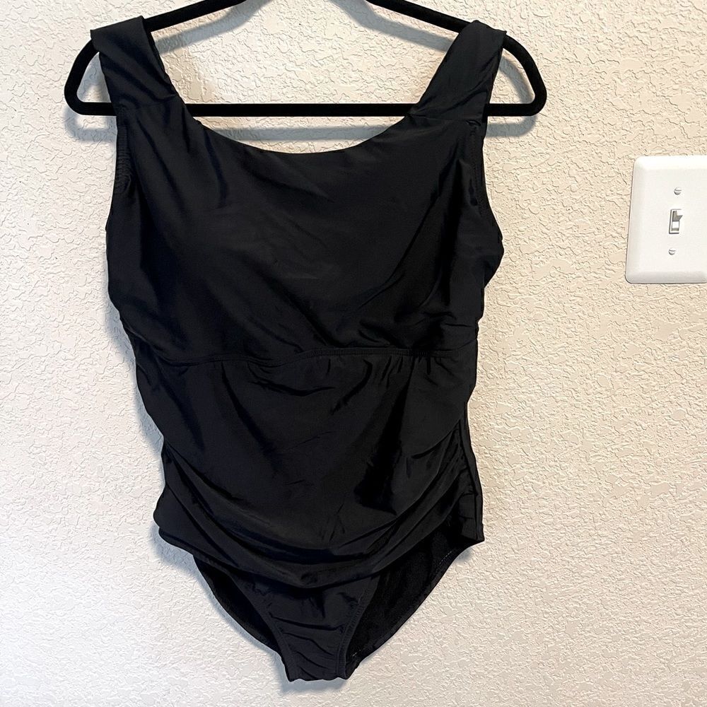 Swimsuits for All- Women’s Black Plus Size One Piece with Ruching, Size 18
